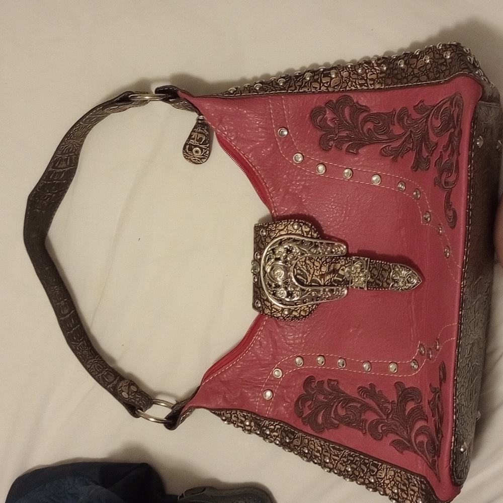 Pink embellished purse and wallet